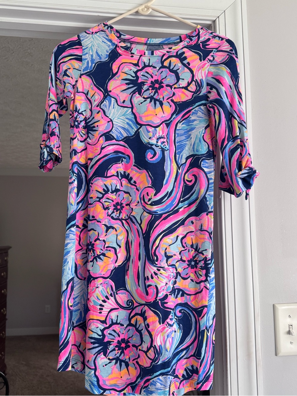Lilly Pulitzer Navy, Pink & Light Blue Floral Midi Dress